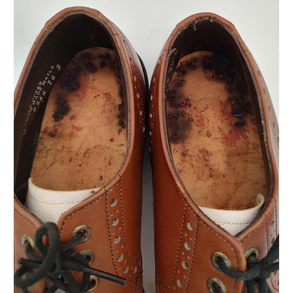 Vintage Brown & WHITE‎ CAP TOE Two Tone  OXFORD Rockabilly Shoe sz 8 Men